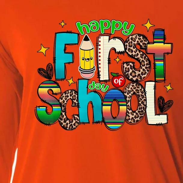 Happy First Day Of School Back To School Teacher Girl Boy Cooling Performance Long Sleeve Crew