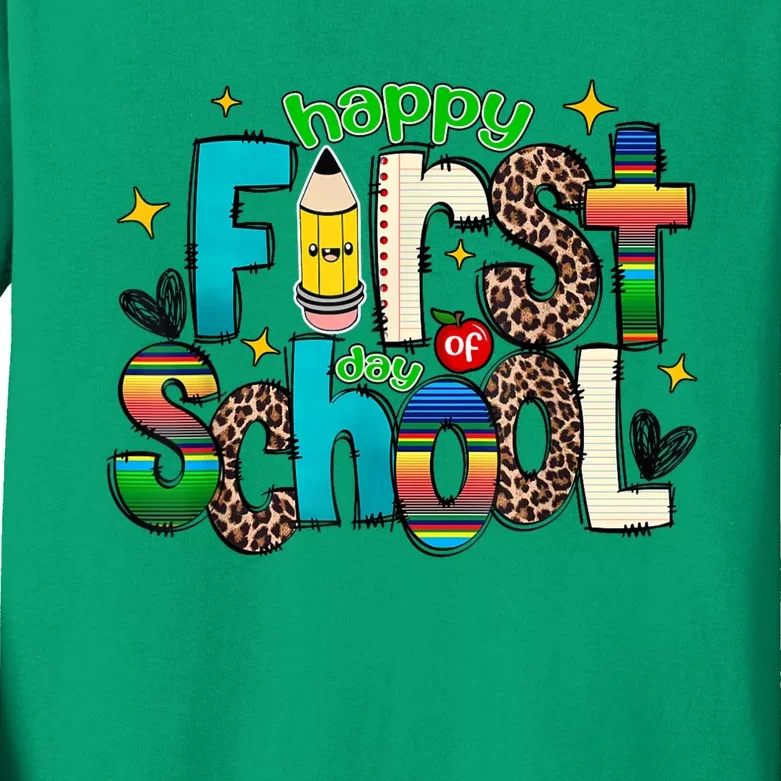 Happy First Day Of School Back To School Teacher Girl Boy Kids Long Sleeve Shirt