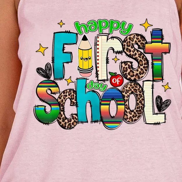 Happy First Day Of School Back To School Teacher Girl Boy Women's Knotted Racerback Tank