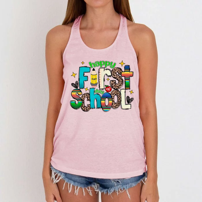 Happy First Day Of School Back To School Teacher Girl Boy Women's Knotted Racerback Tank