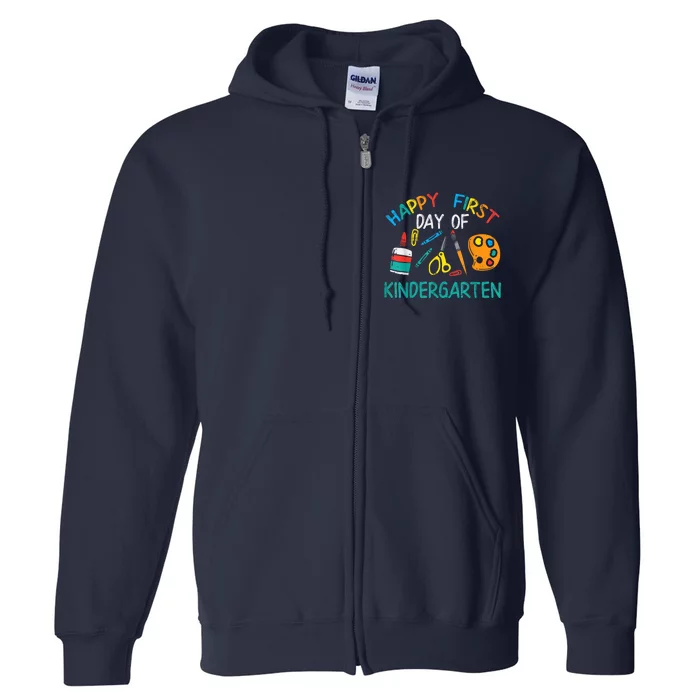 Happy First Day Of Kindergarten Back To Boy Girl Teacher Full Zip Hoodie