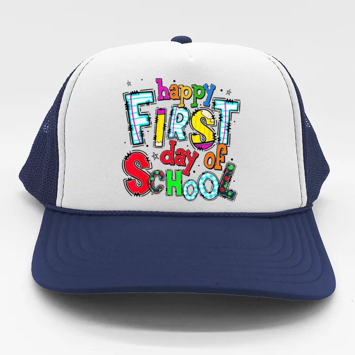 Happy First Day Of School Gifts Students Teachers Trucker Hat