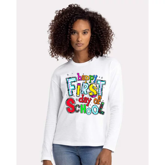 Happy First Day Of School Gifts Students Teachers Womens Cotton Relaxed Long Sleeve T-Shirt