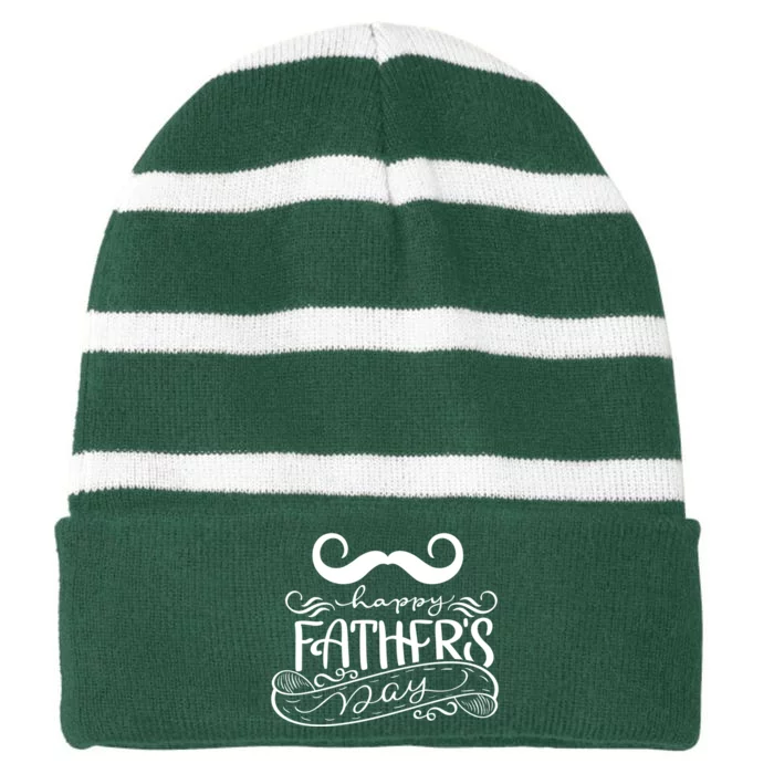 Happy Father's Day Dad Mustache Striped Beanie with Solid Band