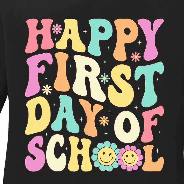 Happy First Day Of School Teachers Back To School Ladies Long Sleeve Shirt