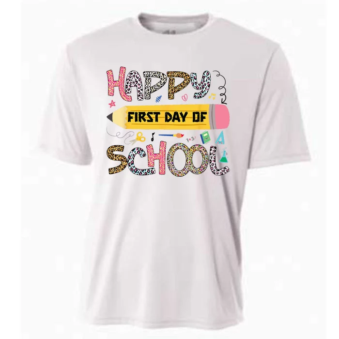 Happy First Day Of School Teacher Funny Back To School Cooling Performance Crew T-Shirt