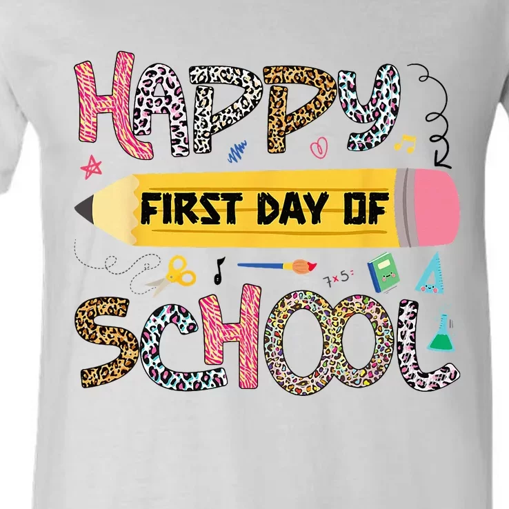 Happy First Day Of School Teacher Funny Back To School V-Neck T-Shirt