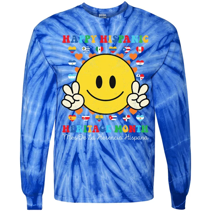 Happy First Day Of Hispanic Heritage Month Countries Flags Tie-Dye Long Sleeve Shirt