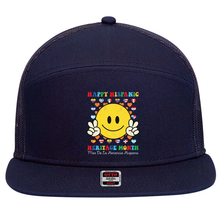 Happy First Day Of Hispanic Heritage Month Countries Flags 7 Panel Mesh Trucker Snapback Hat