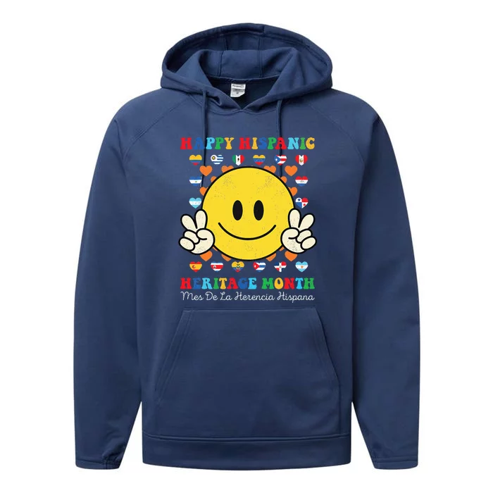 Happy First Day Of Hispanic Heritage Month Countries Flags Performance Fleece Hoodie