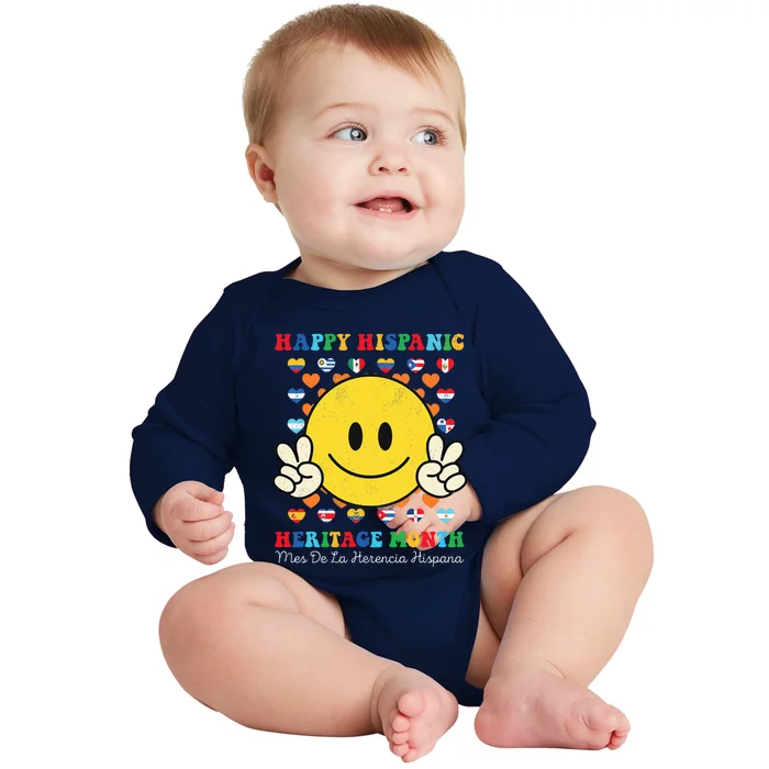 Happy First Day Of Hispanic Heritage Month Countries Flags Baby Long Sleeve Bodysuit