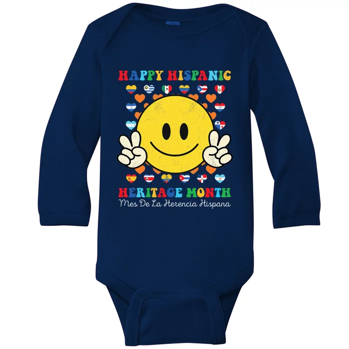 Happy First Day Of Hispanic Heritage Month Countries Flags Baby Long Sleeve Bodysuit