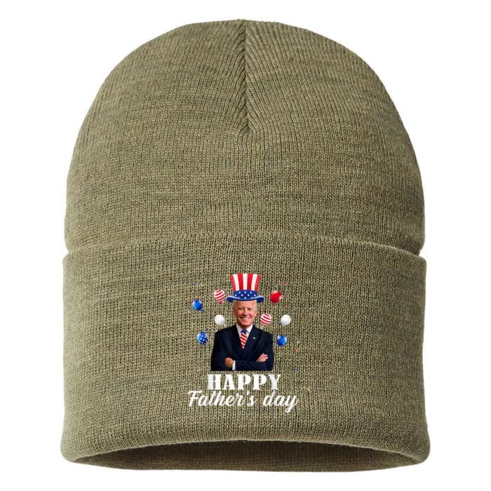 Happy Fathers Day 4th Of July Anti Joe Biden Support Trump Sustainable Knit Beanie