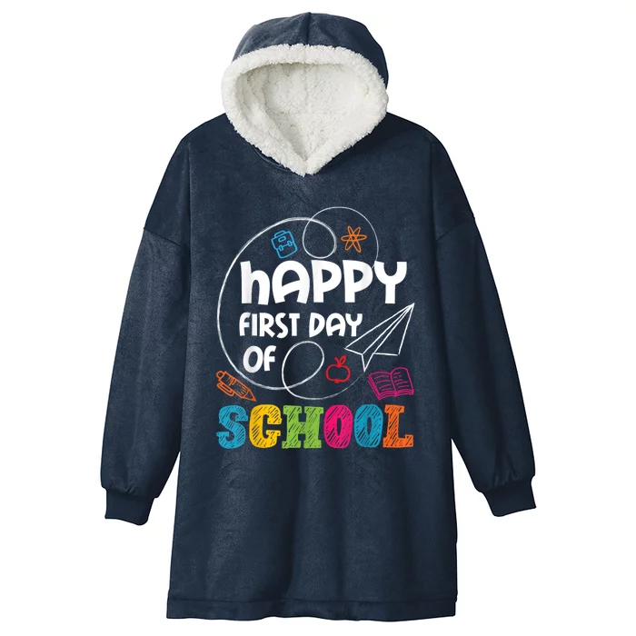 Happy First Day Of School Teacher Student Kindergarten Hooded Wearable Blanket