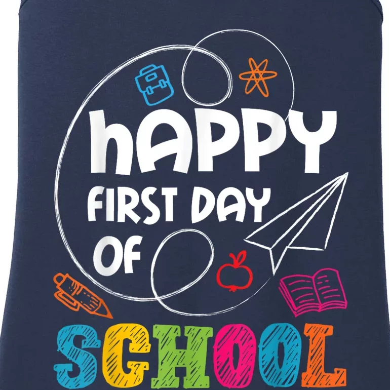 Happy First Day Of School Teacher Student Kindergarten Ladies Essential Tank