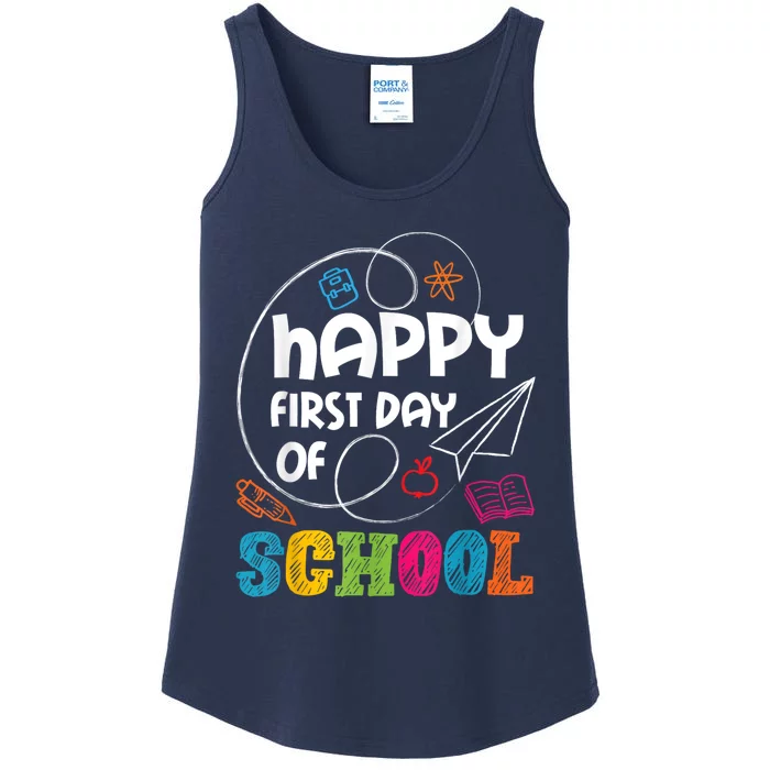 Happy First Day Of School Teacher Student Kindergarten Ladies Essential Tank