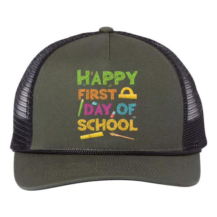 Happy First Day Of School Back To School Retro Rope Trucker Hat Cap