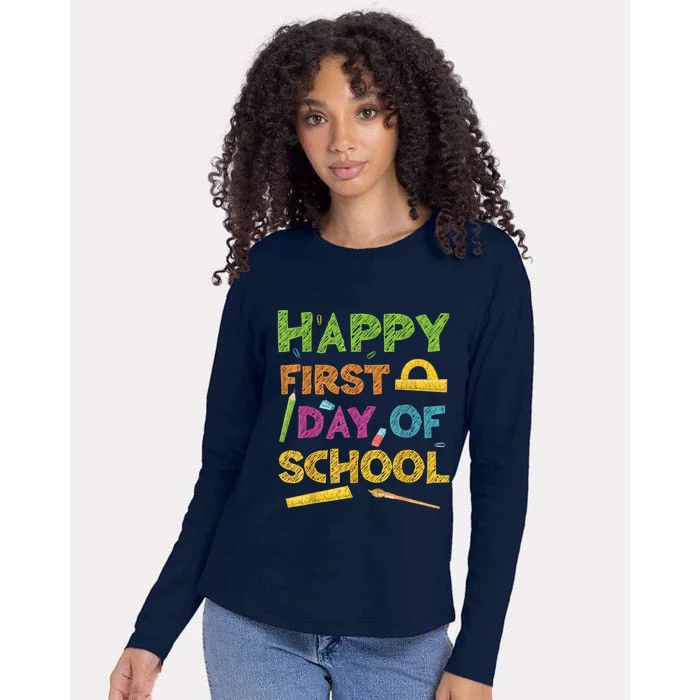 Happy First Day Of School Back To School Womens Cotton Relaxed Long Sleeve T-Shirt