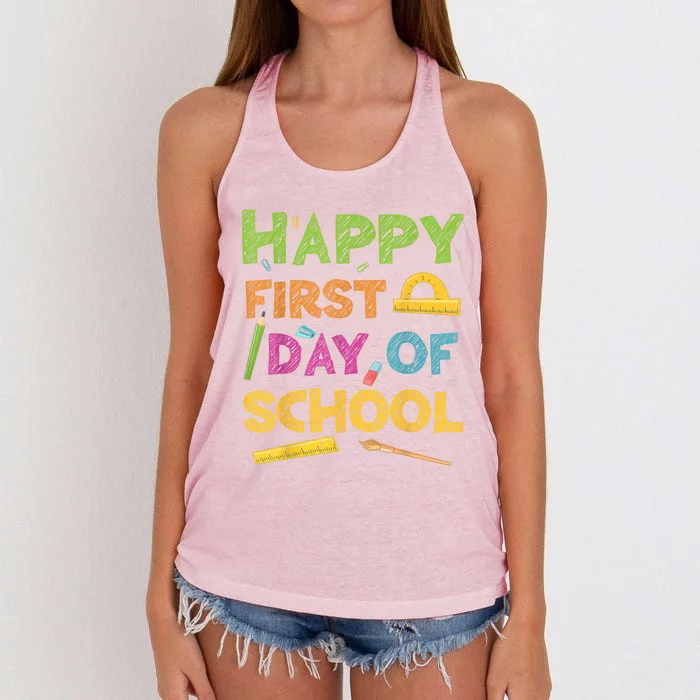 Happy First Day Of School Back To School Women's Knotted Racerback Tank