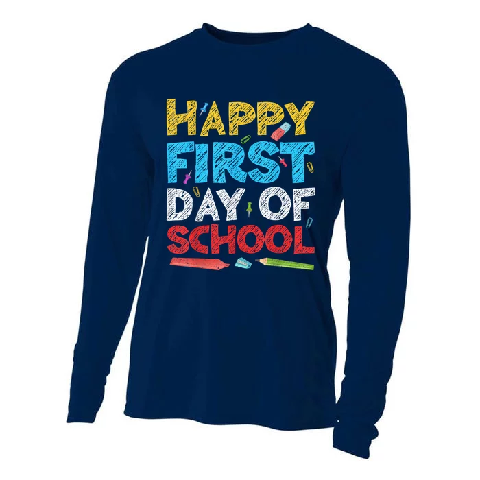 Happy First Day Of School Back To School Cooling Performance Long Sleeve Crew