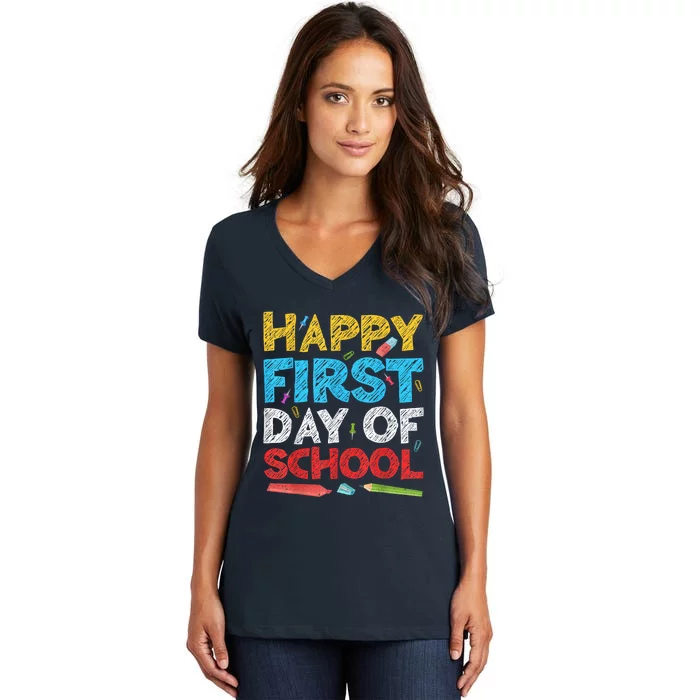 Happy First Day Of School Back To School Women's V-Neck T-Shirt