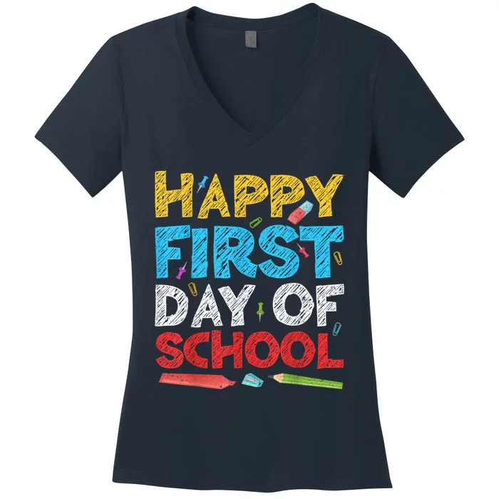 Happy First Day Of School Back To School Women's V-Neck T-Shirt