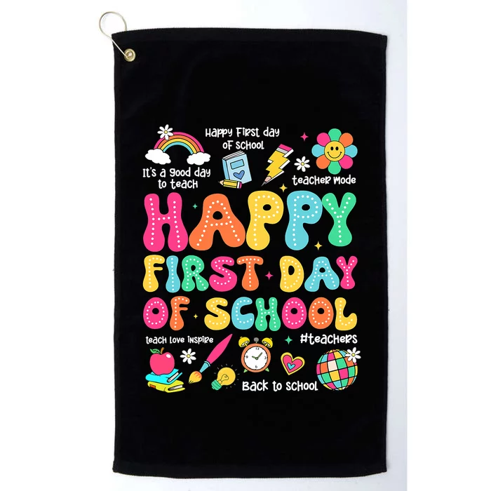 Happy First Day Of School Teacher 1st Back To School Platinum Collection Golf Towel