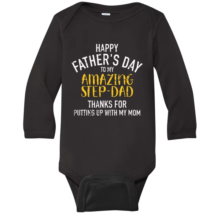 Happy Fathers Day Step Dad Baby Long Sleeve Bodysuit