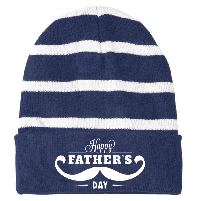 Happy Fathers Day Mustache Decor Proud Dad Fathers Day Striped Beanie with Solid Band