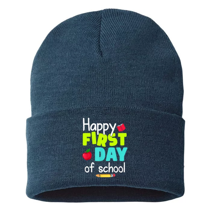 Happy First Day Of School Back To School Teacher Student Sustainable Knit Beanie