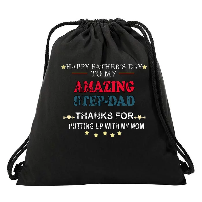 Happy Fathers Day To My Amazing Stepdad Drawstring Bag