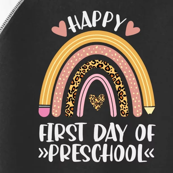 Happy First Day Of Preschool Back To School Leopard Rainbow Toddler Fine Jersey T-Shirt