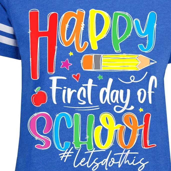 Happy First Day Of School Teacher Back To School Student Enza Ladies Jersey Football T-Shirt