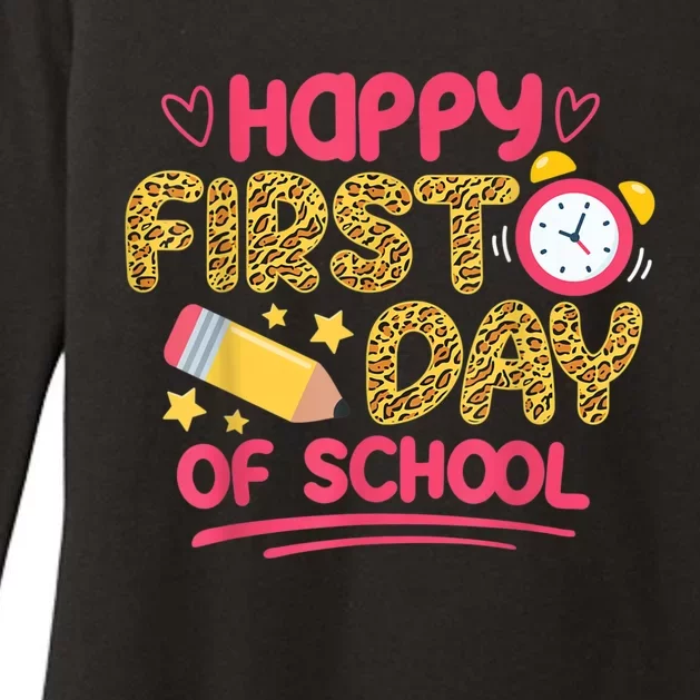 Happy First Day Of School Leopard Teacher Back To School Womens CVC Long Sleeve Shirt