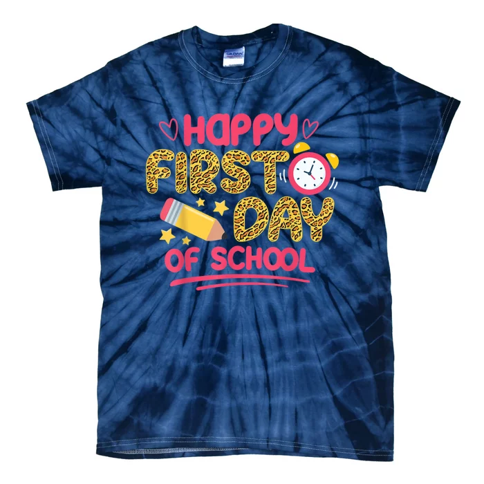 Happy First Day Of School Leopard Teacher Back To School Tie-Dye T-Shirt