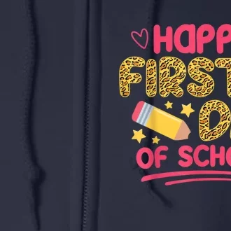 Happy First Day Of School Leopard Teacher Back To School Full Zip Hoodie