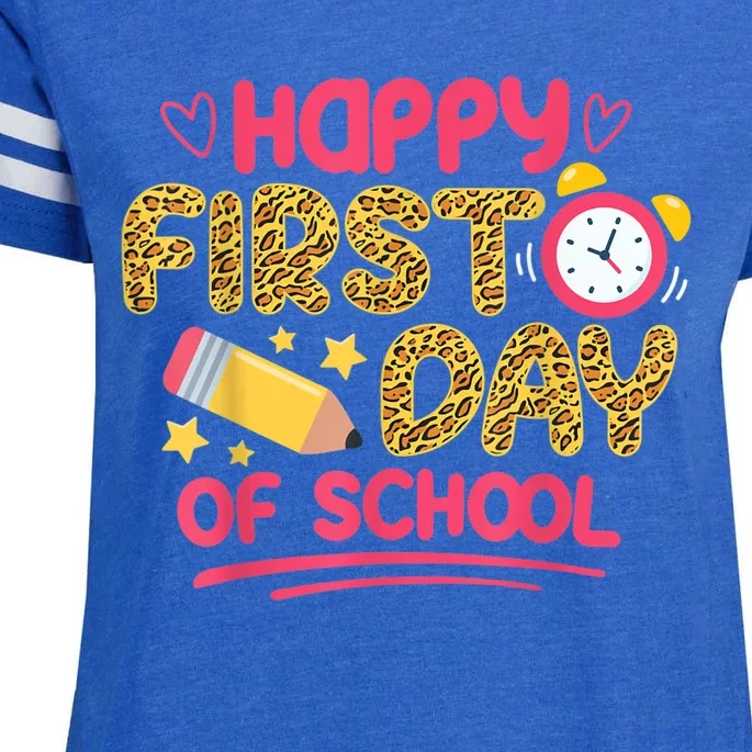 Happy First Day Of School Leopard Teacher Back To School Enza Ladies Jersey Football T-Shirt