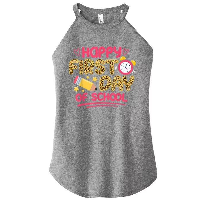 Happy First Day Of School Leopard Teacher Back To School Women’s Perfect Tri Rocker Tank