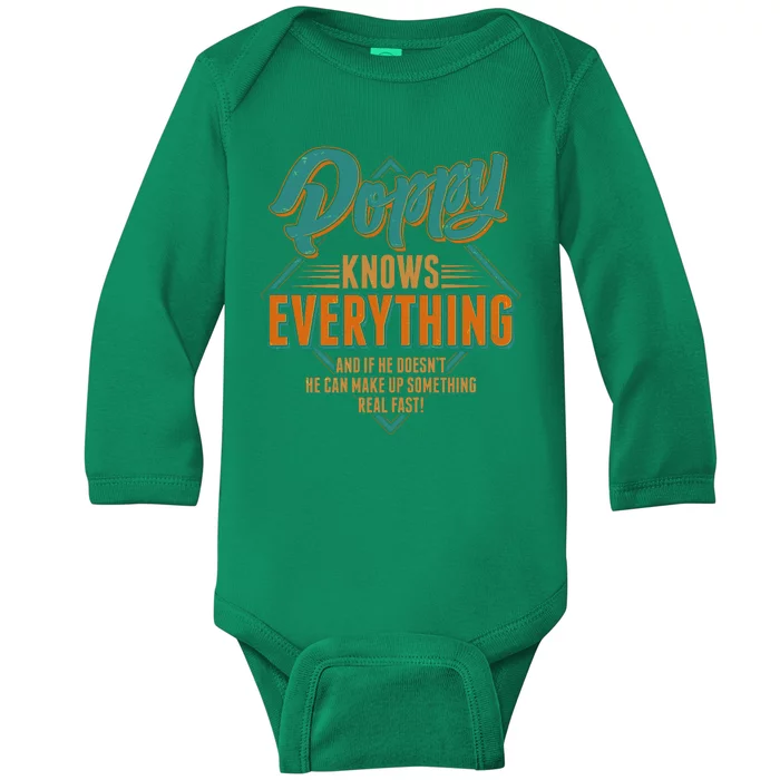 Happy Fathers Day Poppy Knows Everything Baby Long Sleeve Bodysuit