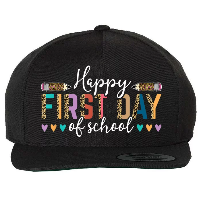 Happy First Day Of School Teacher Leopard Back To School Wool Snapback Cap