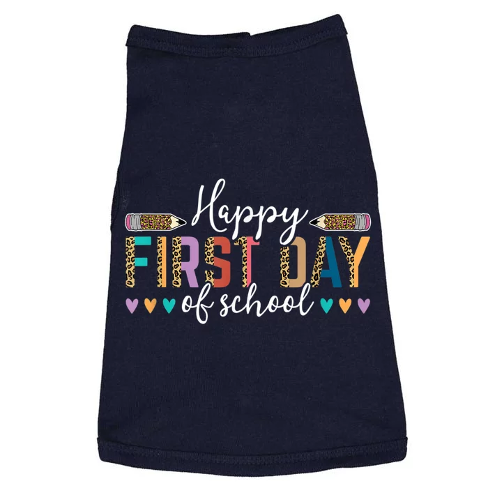 Happy First Day Of School Teacher Leopard Back To School Doggie Tank