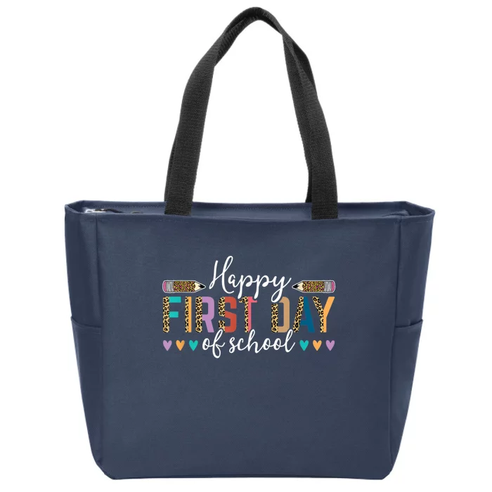 Happy First Day Of School Teacher Leopard Back To School Zip Tote Bag