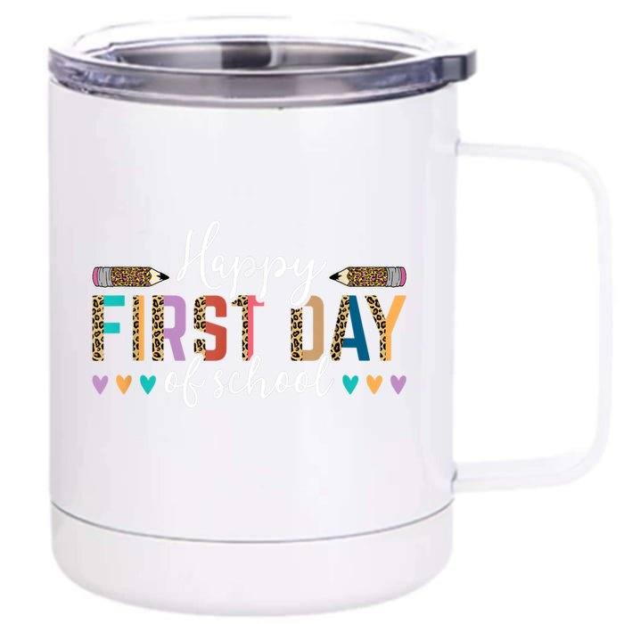 Happy First Day Of School Teacher Leopard Back To School Front & Back 12oz Stainless Steel Tumbler Cup