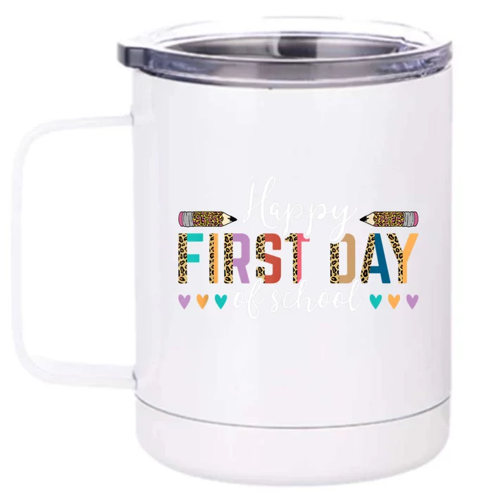 Happy First Day Of School Teacher Leopard Back To School Front & Back 12oz Stainless Steel Tumbler Cup