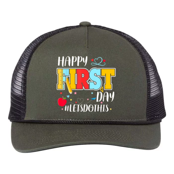 Happy First Day Of School Welcome Back To School Teacher Retro Rope Trucker Hat Cap