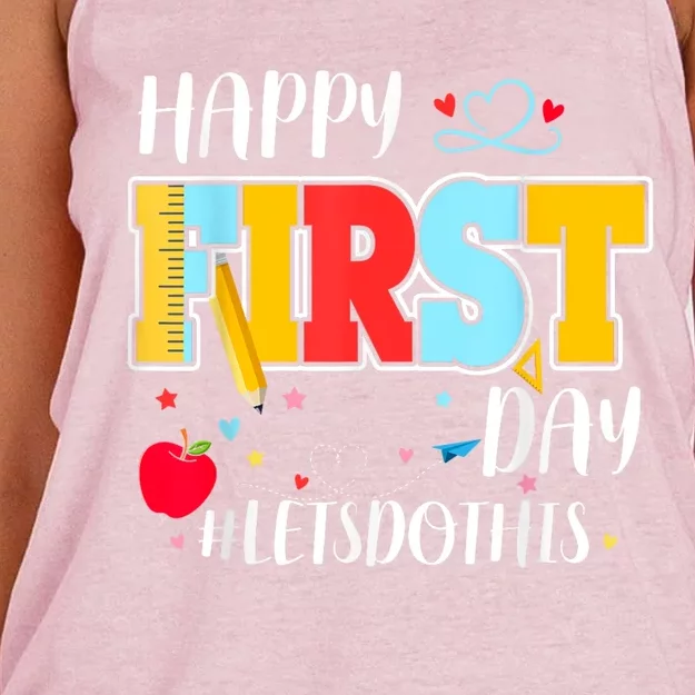 Happy First Day Of School Welcome Back To School Teacher Women's Knotted Racerback Tank