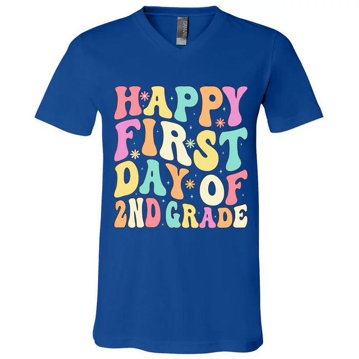 Happy First Day Of 2nd Grade Teachers Back To School V-Neck T-Shirt