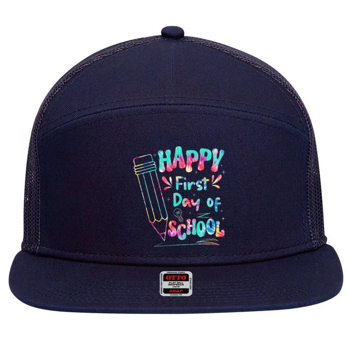 Happy First Day Of School Summers Out For School 7 Panel Mesh Trucker Snapback Hat