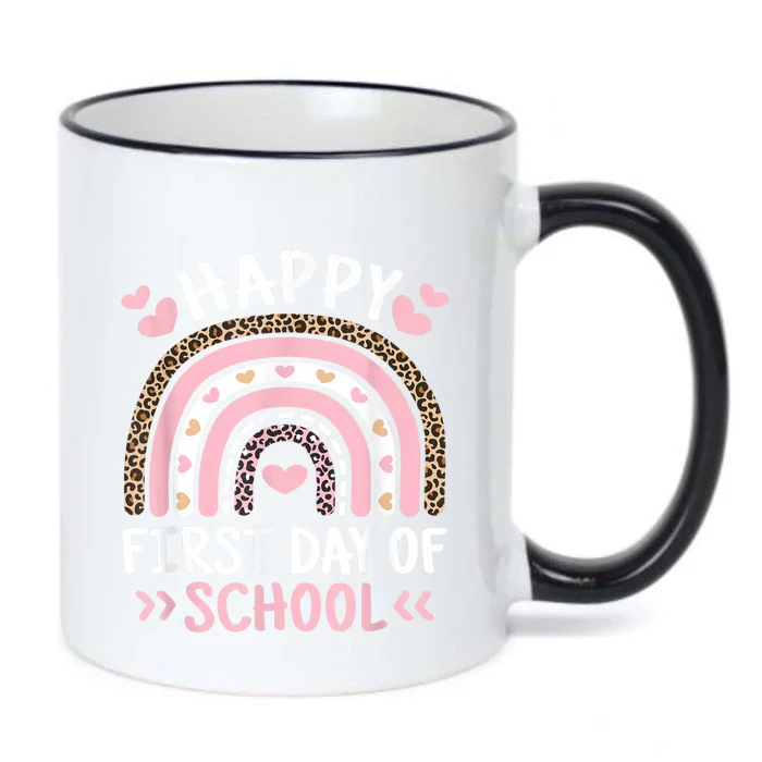 Happy First Day Of School Leopard Rainbow Outfit Black Color Changing Mug