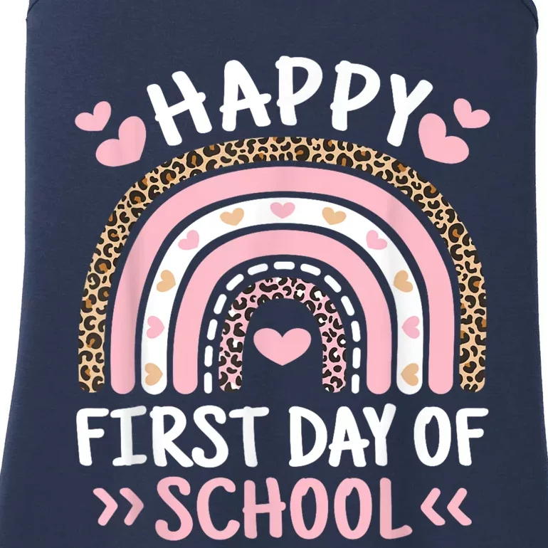 Happy First Day Of School Leopard Rainbow Outfit Ladies Essential Tank